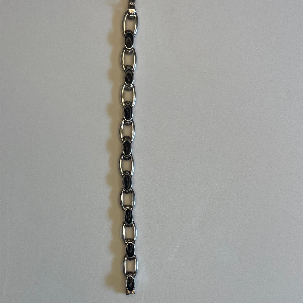 925Thailand Marked Silver and Black Link Bracelet